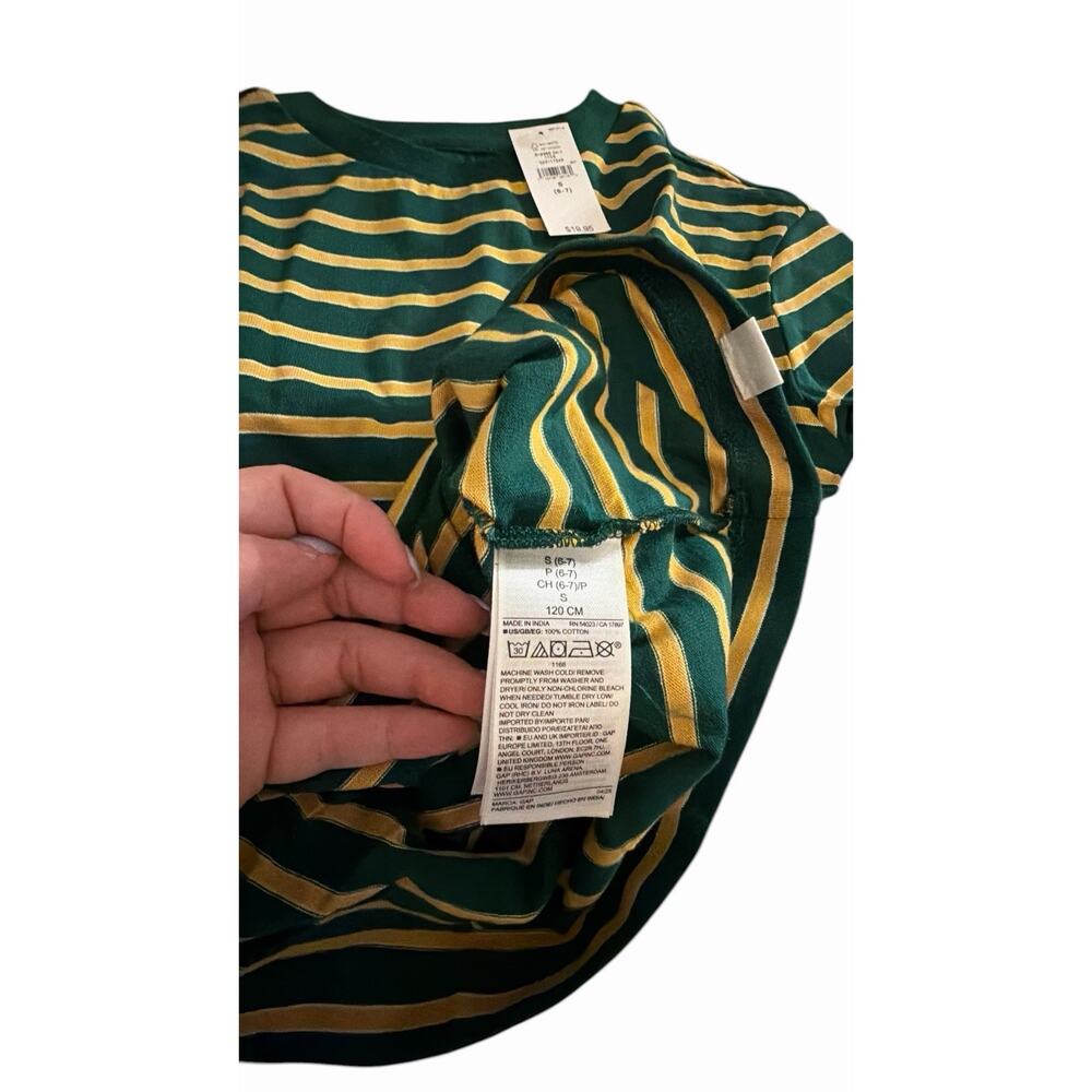 GAP Boys Striped Long Sleeve Pullover T-Shirt Green Yellow Cotton S (6-7) NWT - Picture 4 of 4
